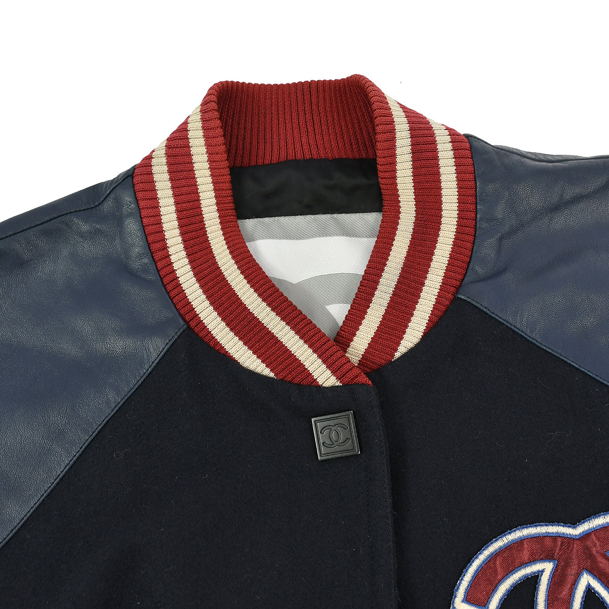 Luxury Chanel Spring Letterman Bomber Jacket Navy 04P #38