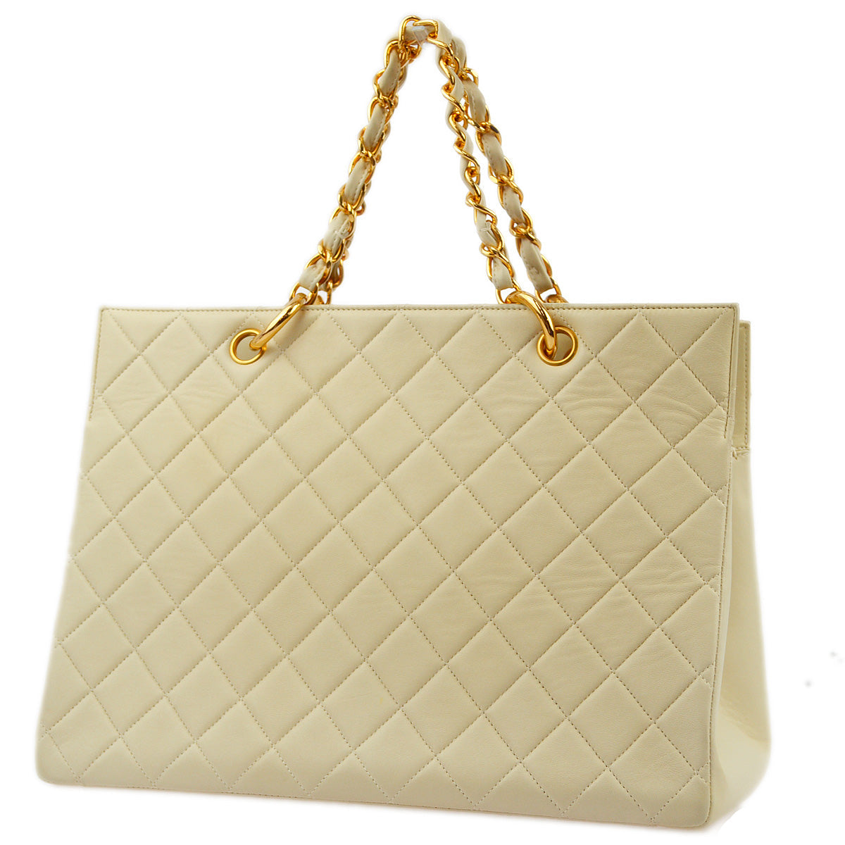 Luxury Chanel 1996-1997 Ivory Lambskin Chain Tote Handbag
