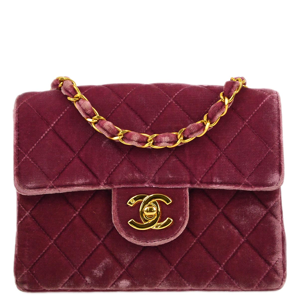 Luxury Chanel * 1994-1996 Pink Purple Velvet Mini Classic Square Flap Shoulder Bag 17