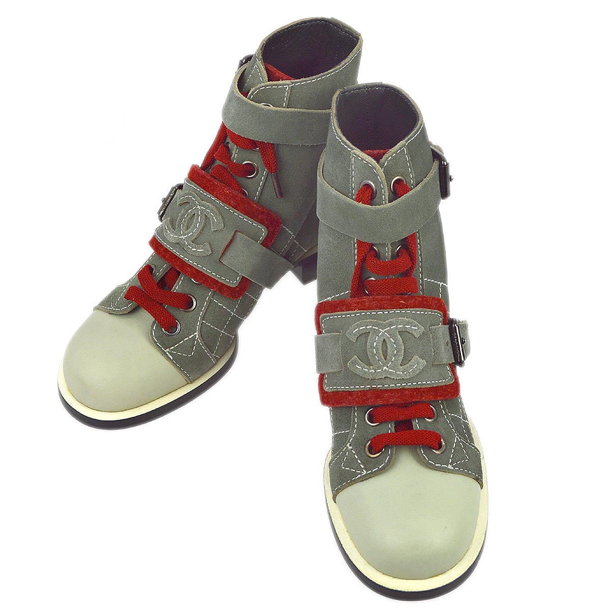 Luxury Chanel * Gray Suede Short Boots Shoes #37