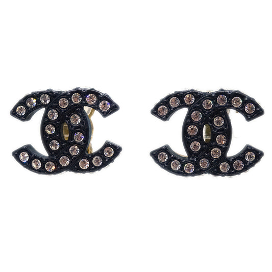 Luxury Chanel Black CC Earrings Rhinestone Clip-On 02A