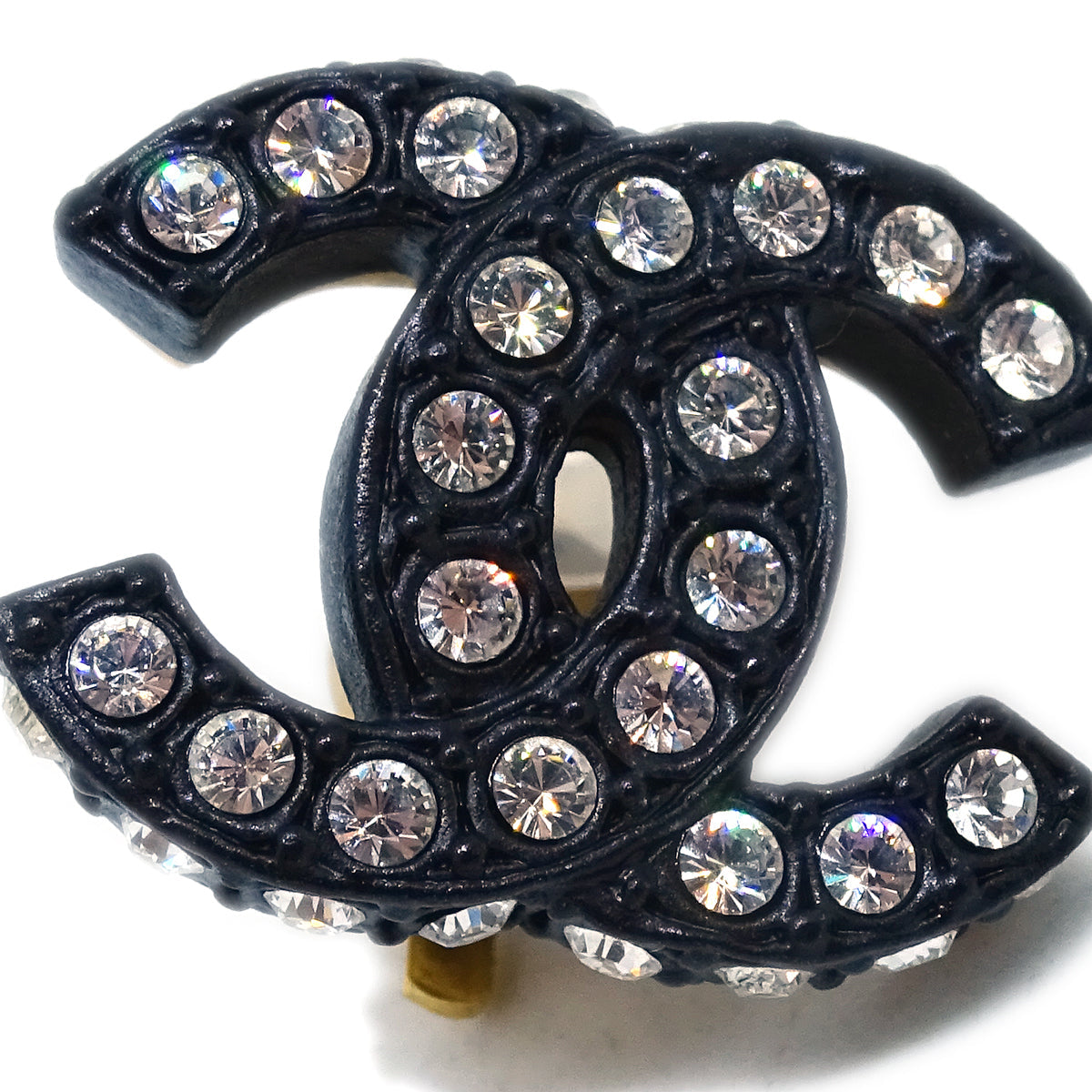 Luxury Chanel Black CC Earrings Rhinestone Clip-On 02A