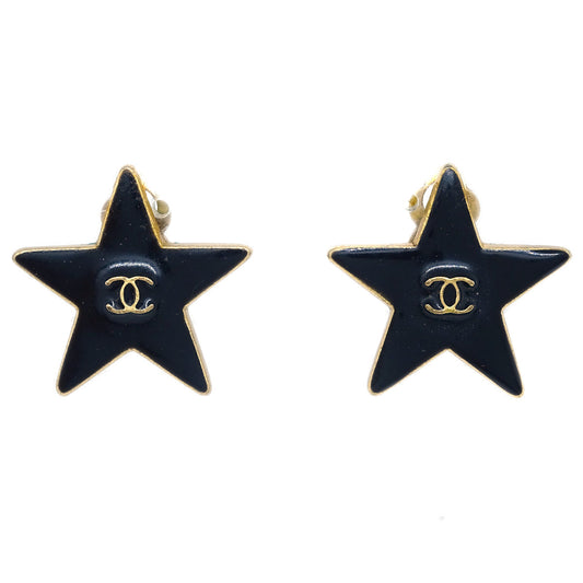 Luxury Chanel Star Earrings Clip-On Black 03A