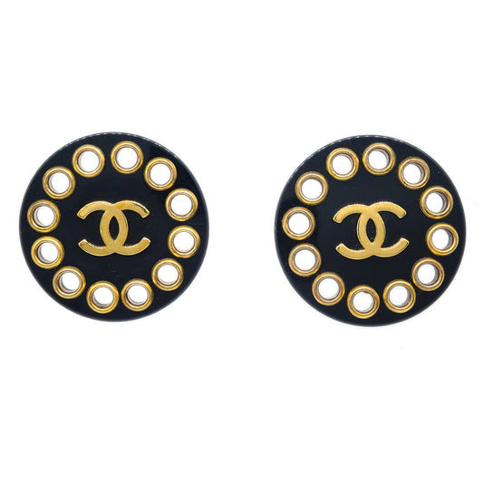 Luxury Chanel Black Button Earrings Clip-On 28