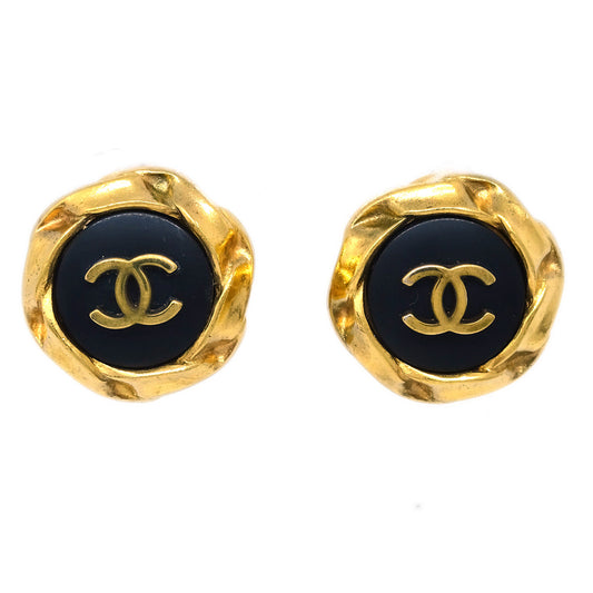 Luxury Chanel Black Button Earrings Clip-On 96P