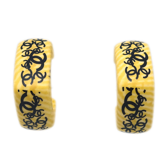 Luxury Chanel Pierced Earrings Yellow Acrylic 02P