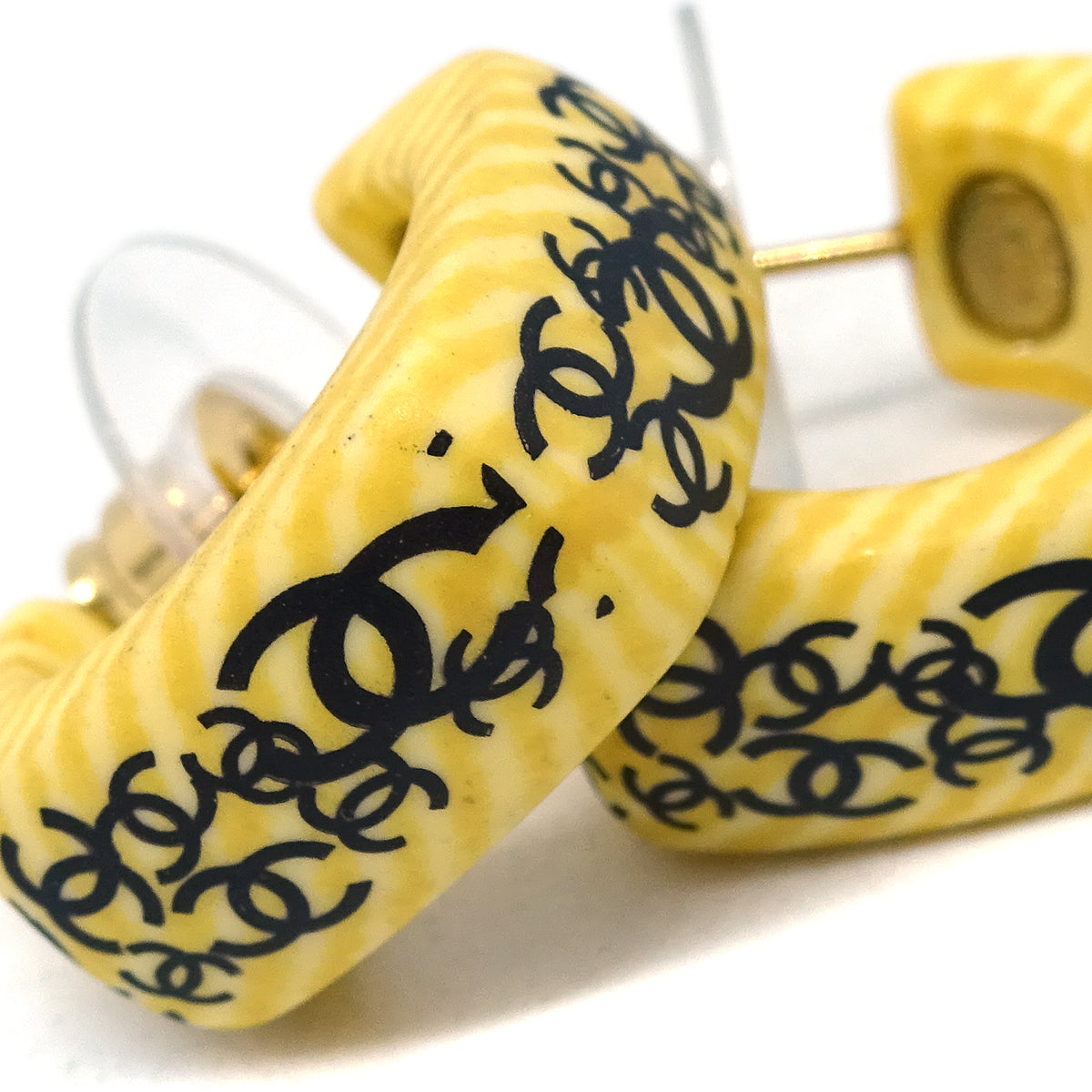 Luxury Chanel Pierced Earrings Yellow Acrylic 02P
