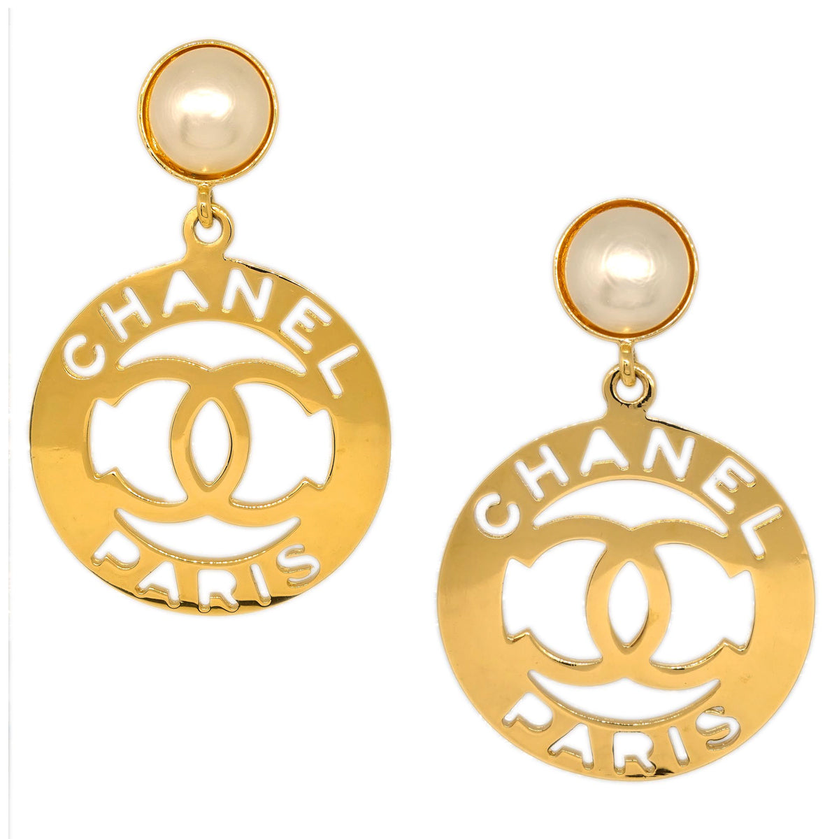 Luxury Chanel Hoop Gold Costume Pearl Clip-On Earrings