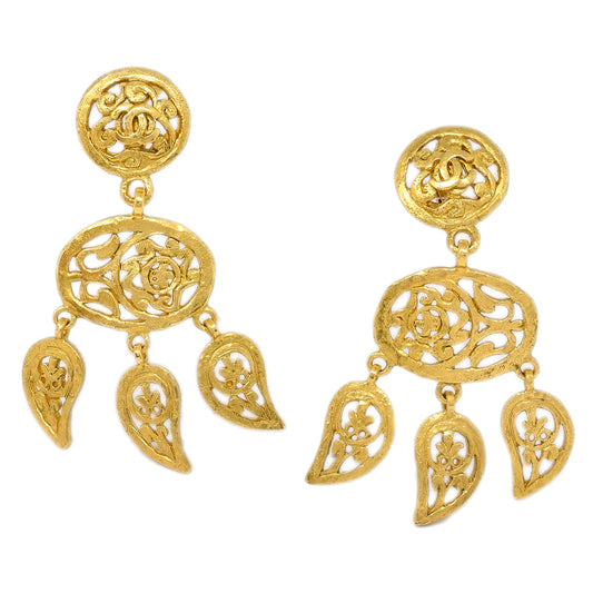 Luxury Chanel Fringe Dangle Earrings Clip-On Gold 95A