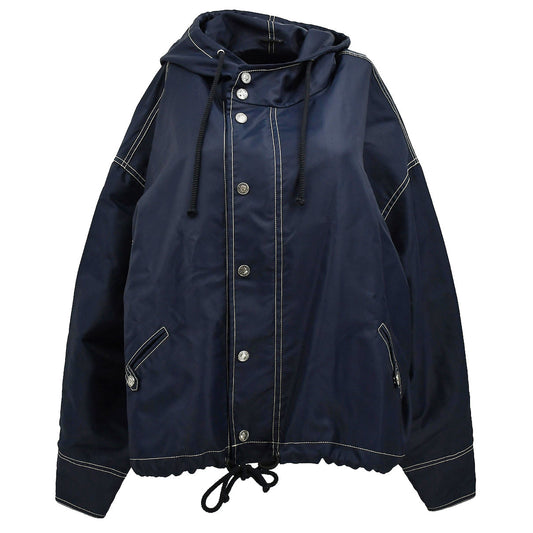 Luxury Chanel Zip Up Hooded Jacket Navy 1995