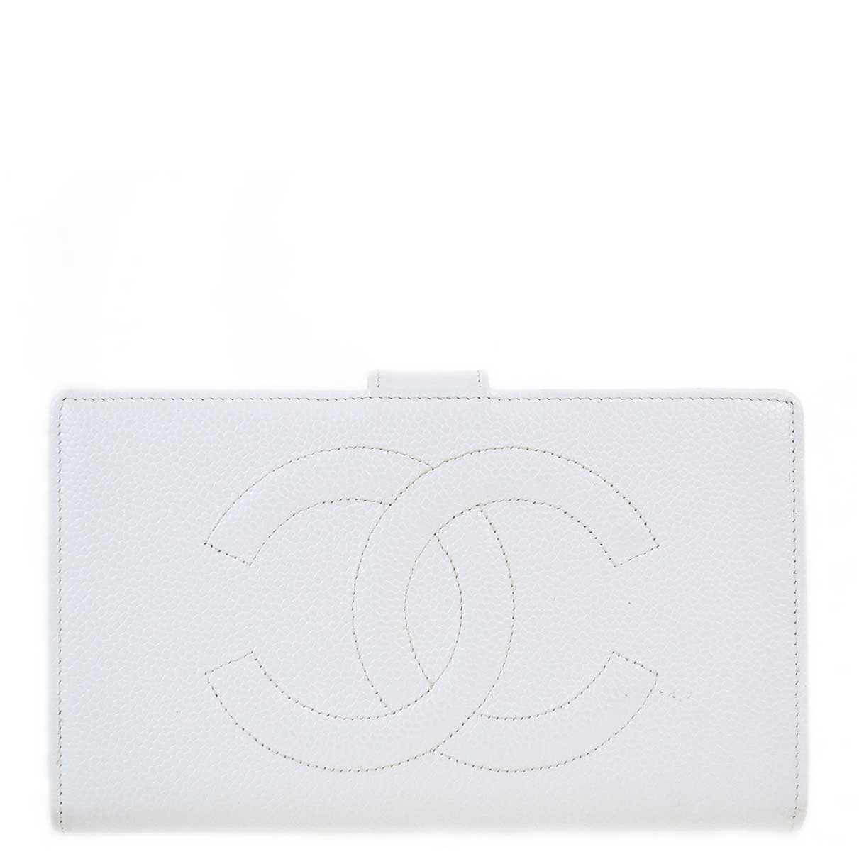 Luxury Chanel 1997-1999 White Caviar Bifold Wallet