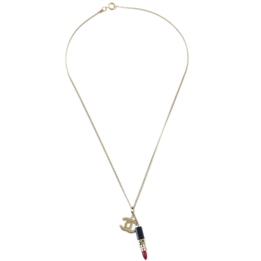 Luxury Chanel Lipstick Gold CC Pendant Necklace 04A