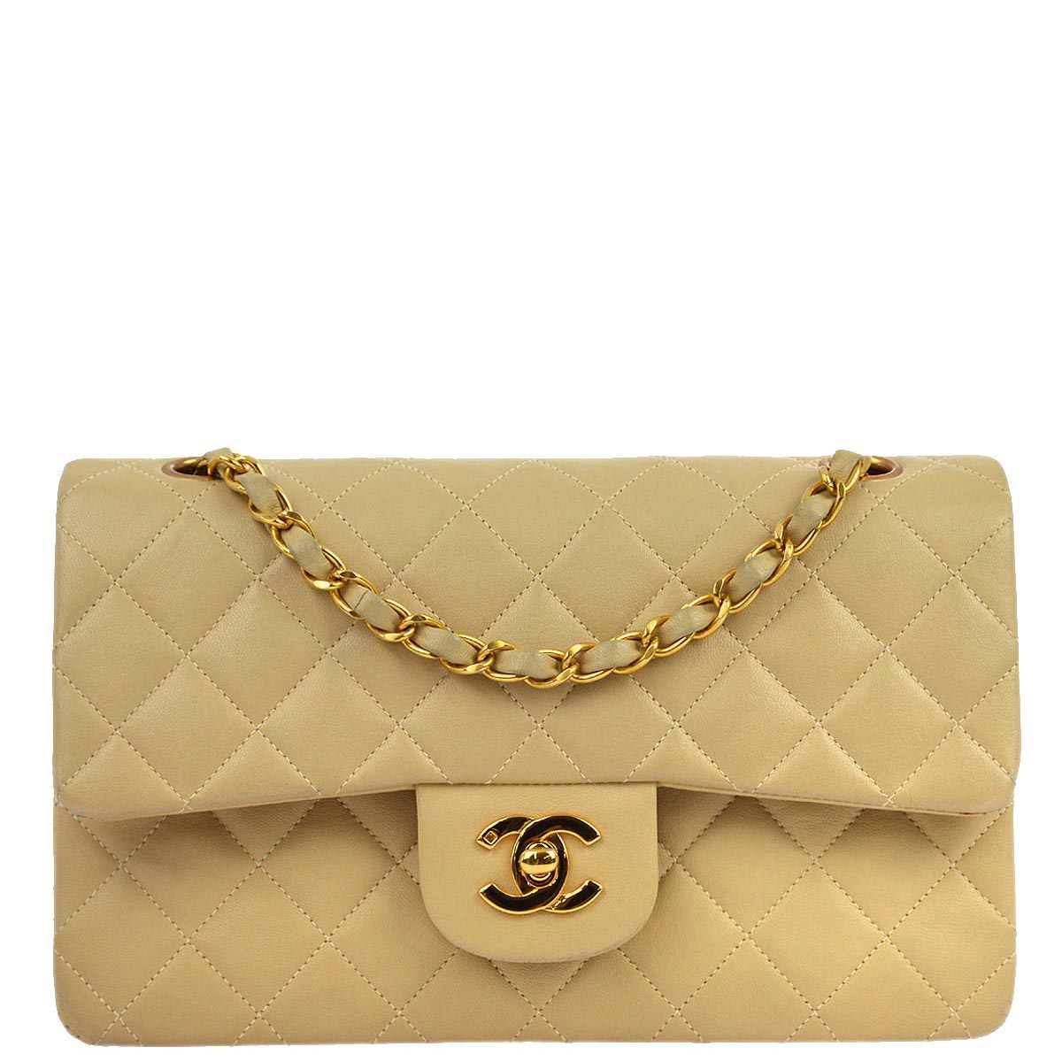 Luxury Chanel 1994-1996 Beige Lambskin Small Classic Double Flap Shoulder Bag