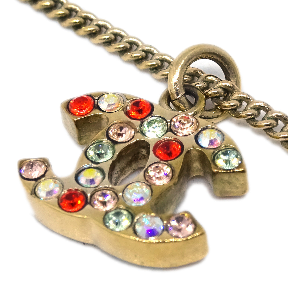 Luxury Chanel Gold Mini CC Pendant Necklace Rhinestone 04A