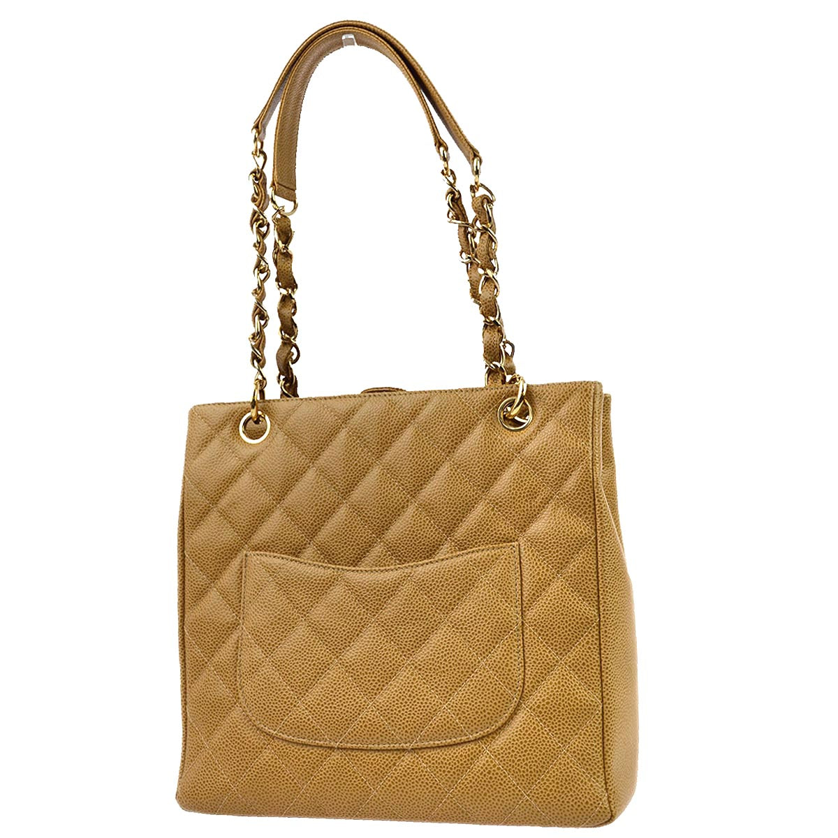 Luxury Chanel 2003-2004 Beige Caviar Petite Shopping Tote PST Handbag