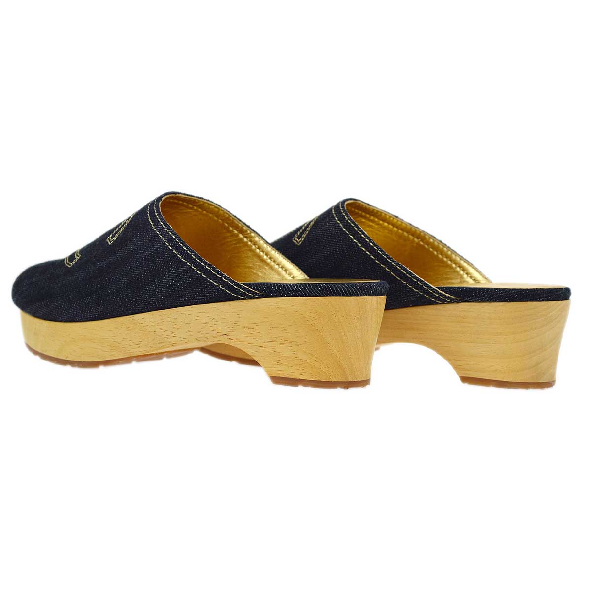 Luxury Chanel Navy Denim Sabot Shoes Sandals #35