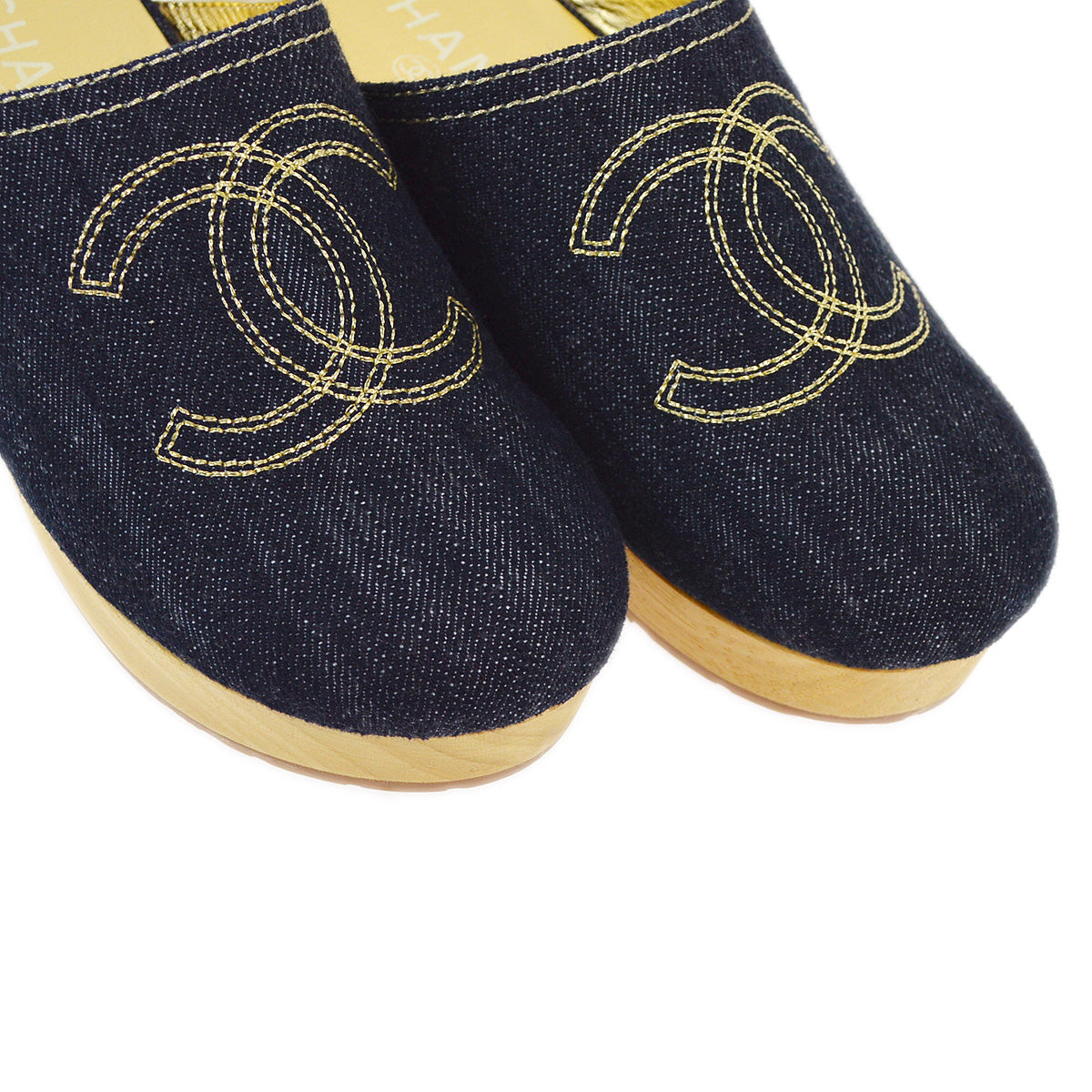 Luxury Chanel Navy Denim Sabot Shoes Sandals #35