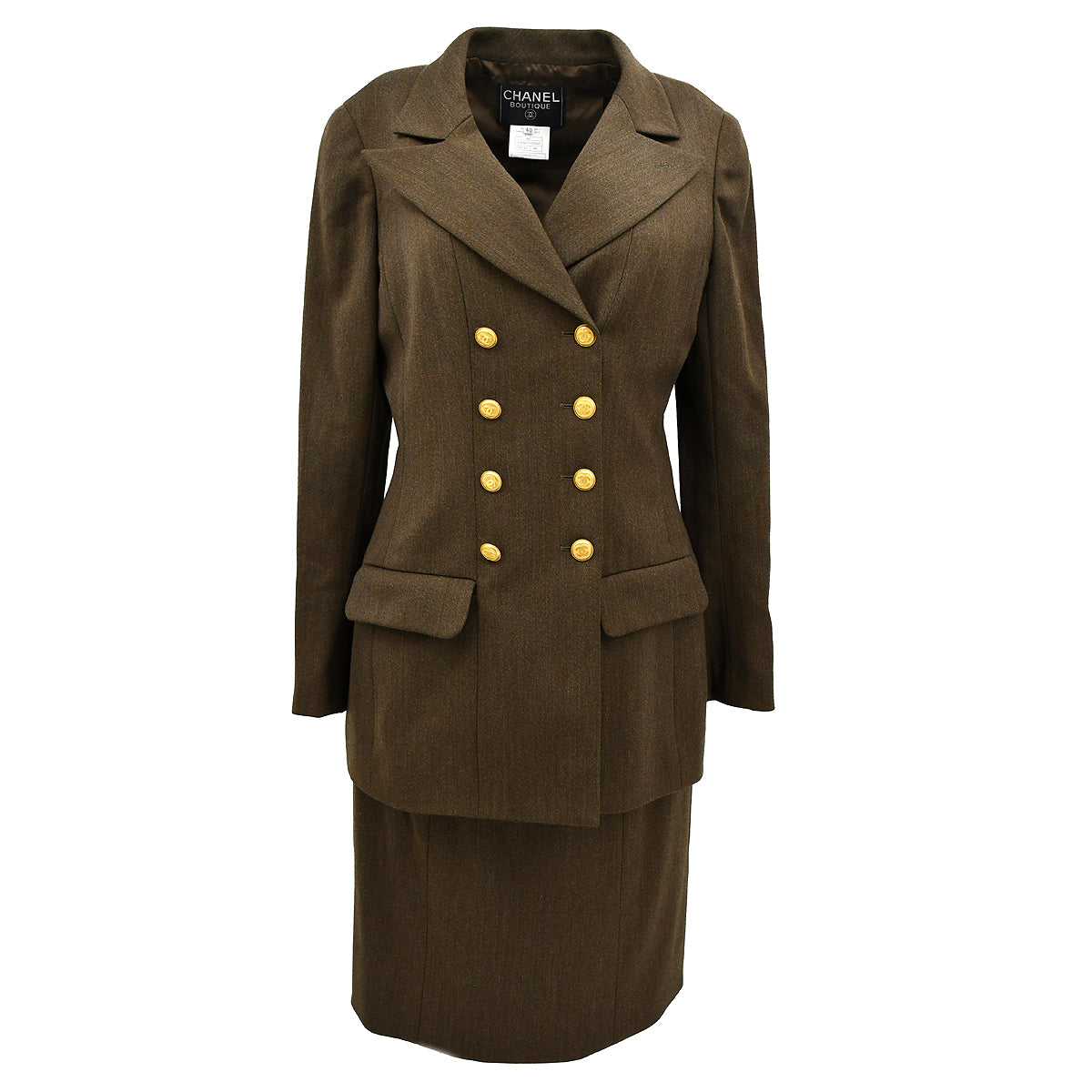 Luxury Chanel Setup Suit Jacket Skirt Brown 96A #40