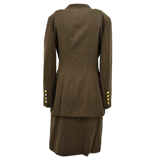 Luxury Chanel Setup Suit Jacket Skirt Brown 96A #40