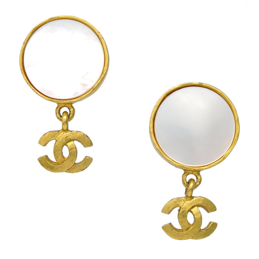 Luxury Chanel Dangle Earrings Clip-On Gold Shell 95A