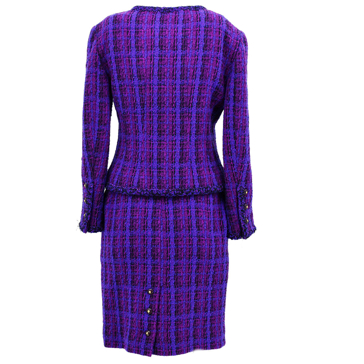 Luxury Chanel Setup Suit Jacket Skirt Purple 95A #40