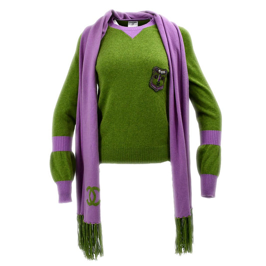Luxury Chanel Sweater Scarf Set Green 07A #38