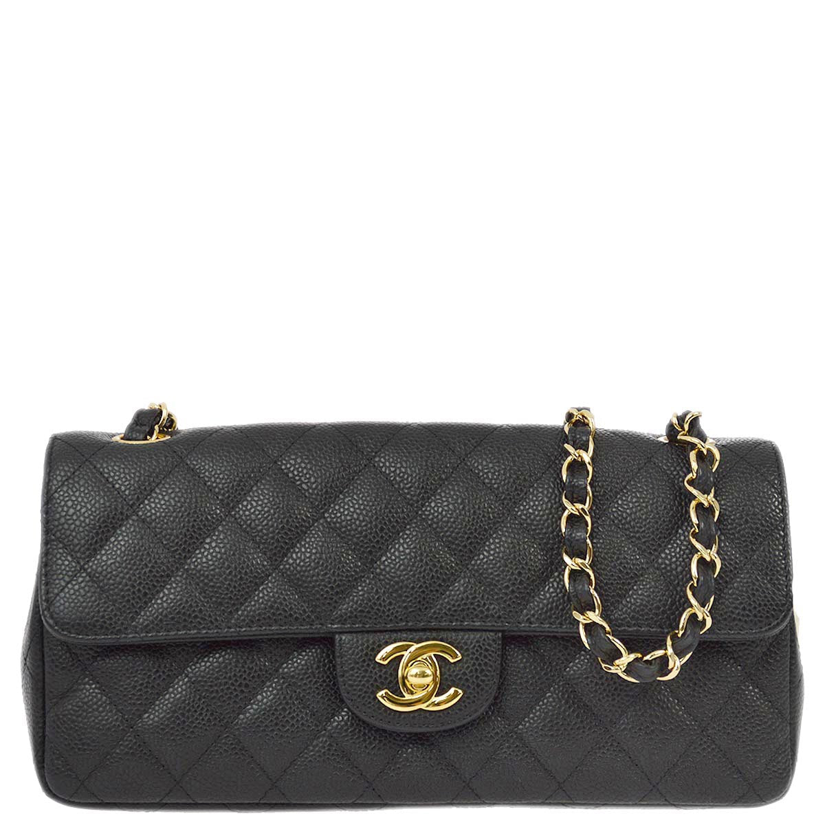 Luxury Chanel 2009-2010 Black Caviar East West Shoulder Bag