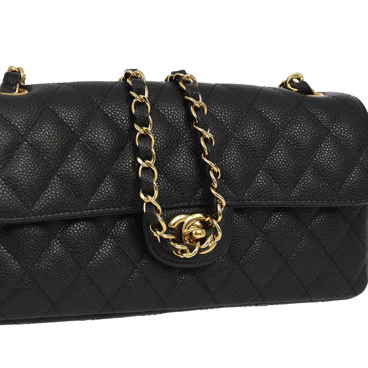 Luxury Chanel 2009-2010 Black Caviar East West Shoulder Bag