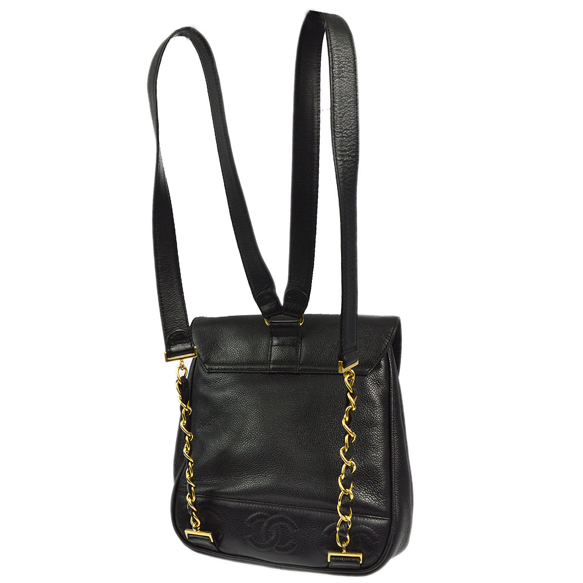 Luxury Chanel 1994-1996 Black Caviar Triple CC Backpack