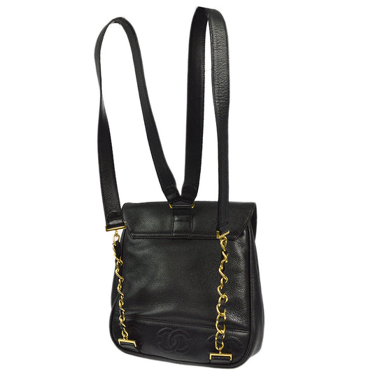 Luxury Chanel 1994-1996 Black Caviar Triple CC Backpack