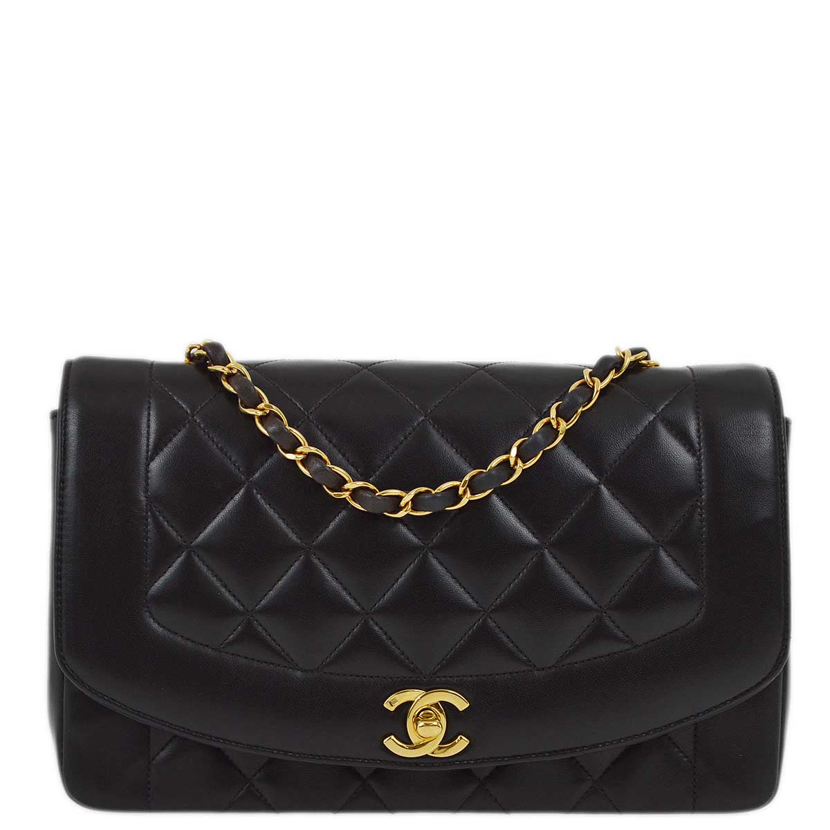 Luxury Chanel 1994-1996 Black Lambskin Medium Diana Shoulder Bag