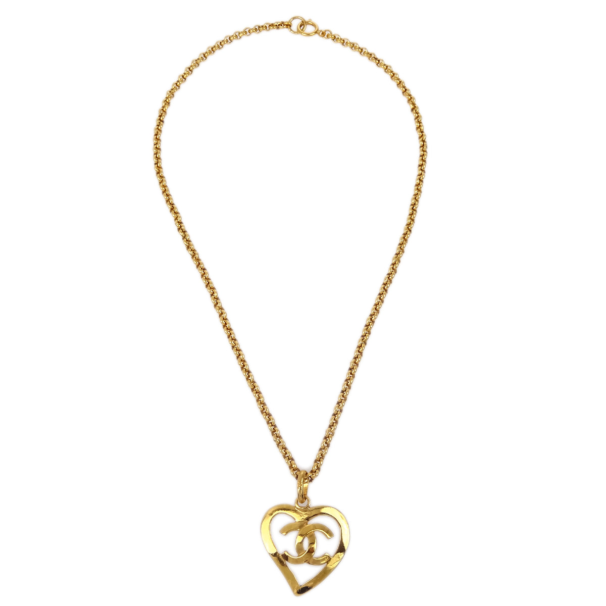 Luxury Chanel Heart Gold Chain Pendant Necklace 95P