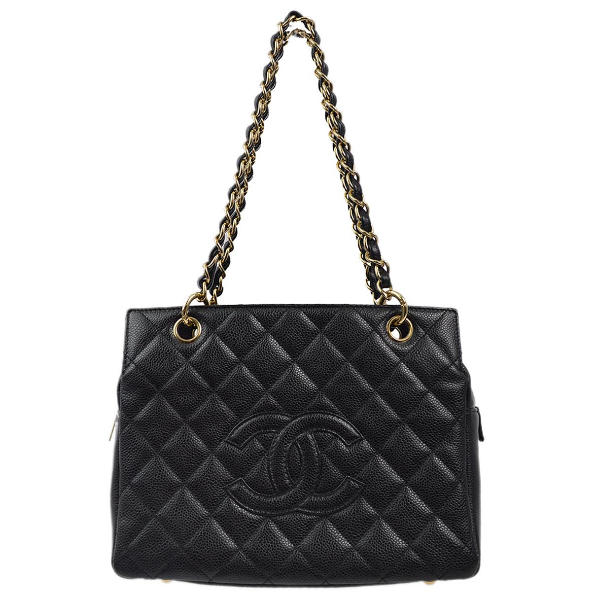 Luxury Chanel 2001-2003 Black Caviar Petite Timeless Tote PTT Chain Handbag
