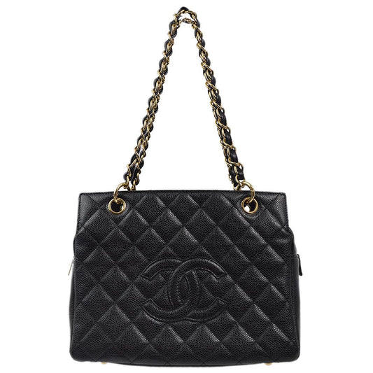 Luxury Chanel 2001-2003 Black Caviar Petite Timeless Tote PTT Chain Handbag