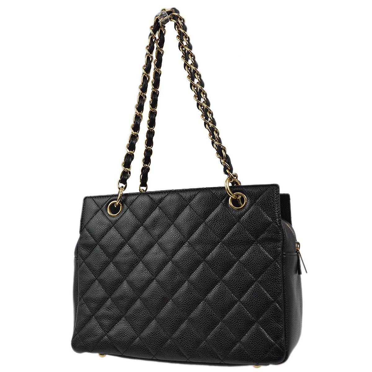 Luxury Chanel 2001-2003 Black Caviar Petite Timeless Tote PTT Chain Handbag