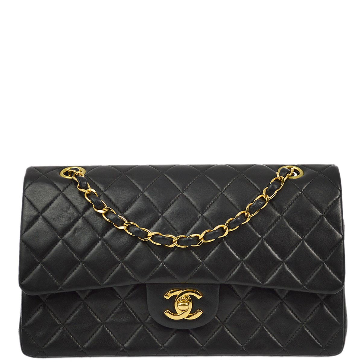 Luxury Chanel 2000-2001 Black Lambskin Medium Classic Double Flap Shoulder Bag