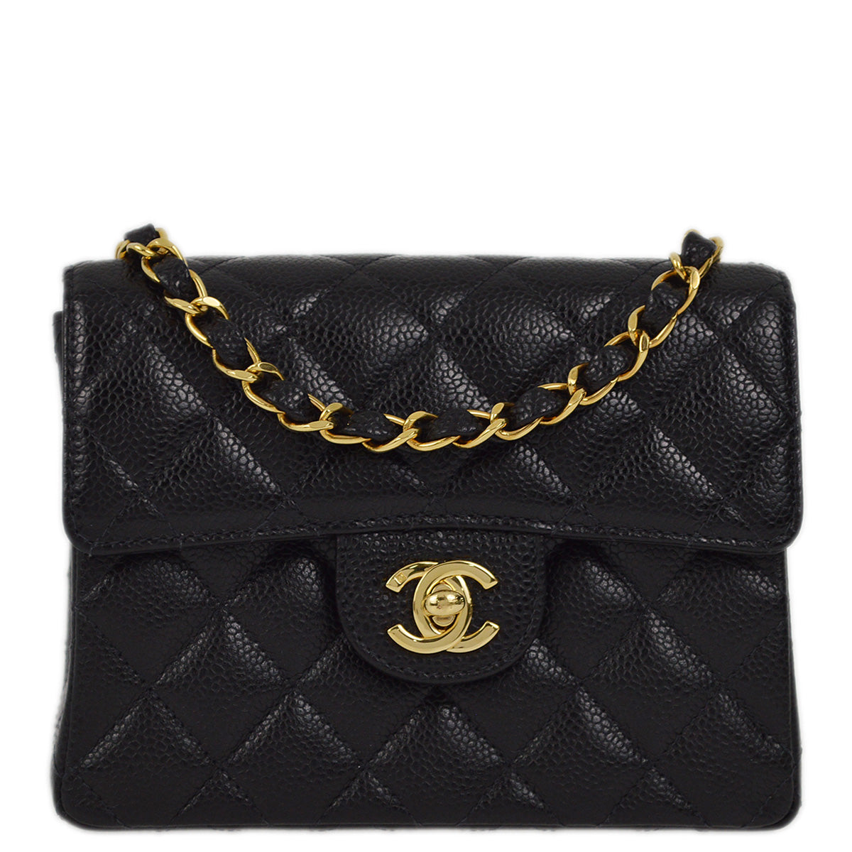 Luxury Chanel 2003-2004 Black Caviar Mini Classic Square Flap Shoulder Bag 17