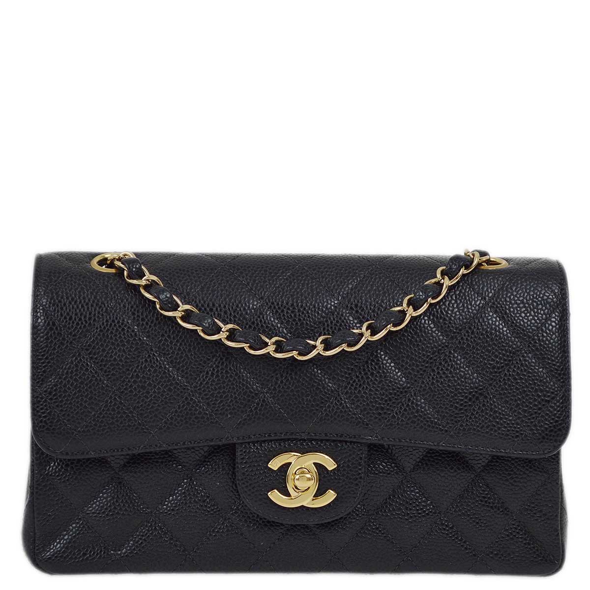 Luxury Chanel 2001-2003 Black Caviar Small Classic Double Flap Shoulder Bag