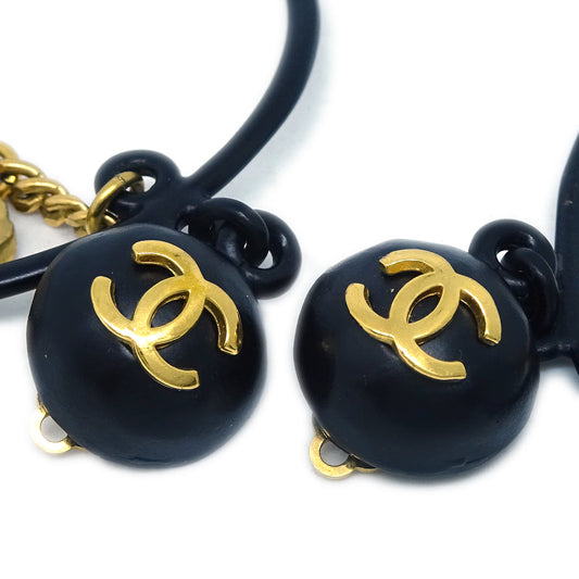 Luxury Chanel Black Clover Hoop Dangle Earrings Clip-On 94C