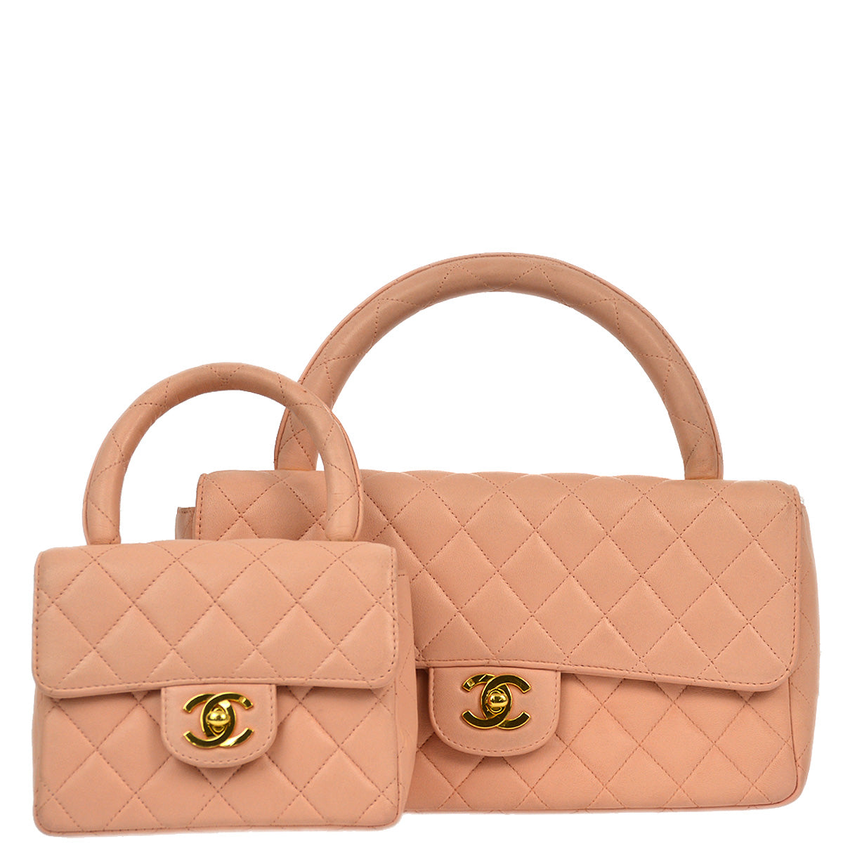 Luxury Chanel 1994-1996 Pink Lambskin Classic Single Flap 2 in 1 Handbag Set