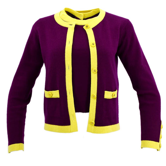 Luxury Chanel Ensemble Cardigan Short Sleeve Top Purple
