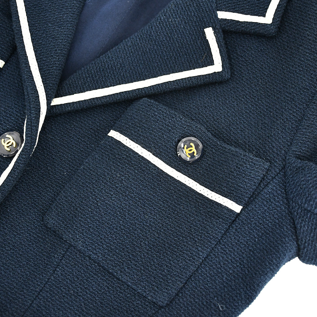 Luxury Chanel Single Breasted Jacket Navy P95 #36