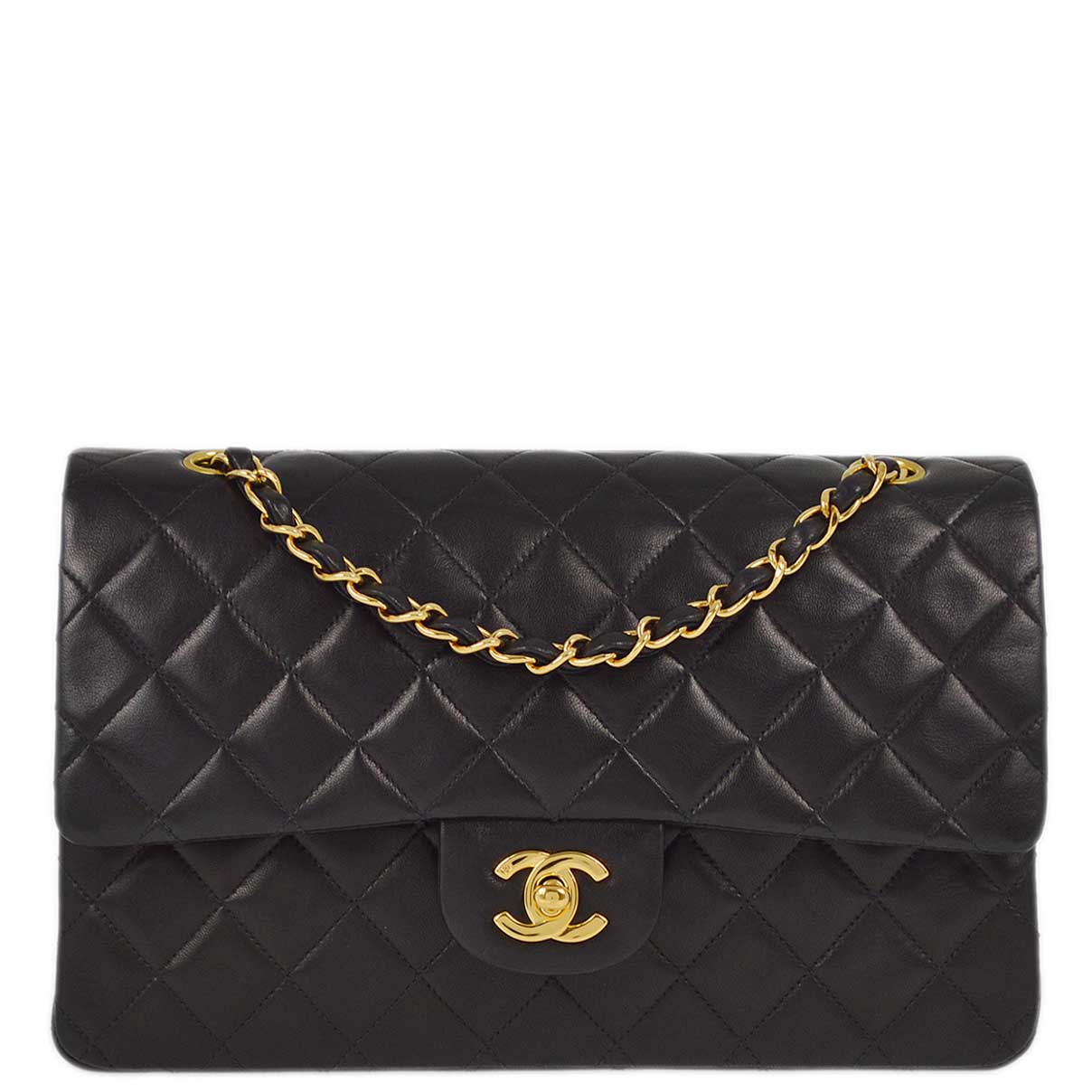 Luxury Chanel 1997-1999 Black Lambskin Medium Classic Double Flap Shoulder Bag