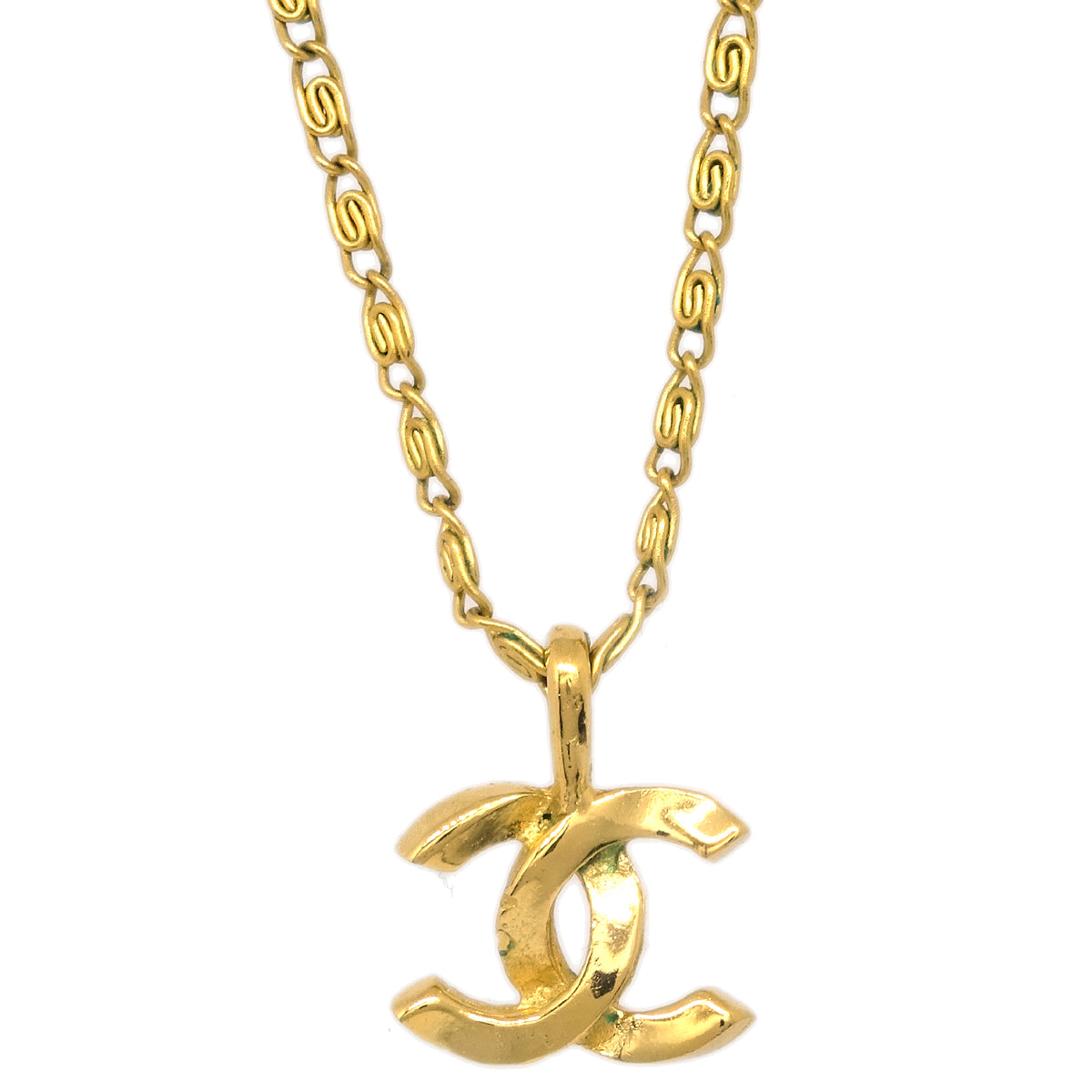 Luxury Chanel Gold CC Pendant Necklace 1982