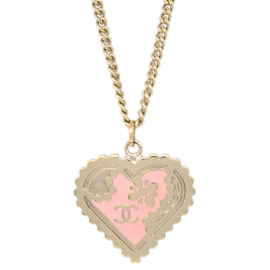 Luxury Chanel Heart Chain Pendant Necklace Gold 05P
