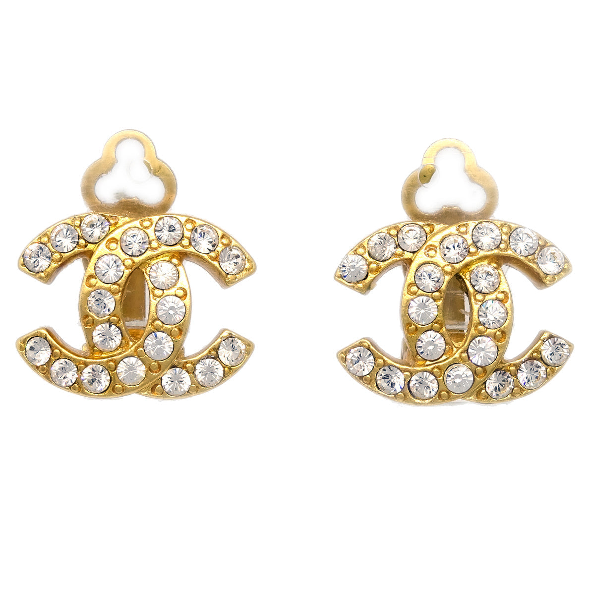 Luxury Chanel Gold CC Earrings Rhinestone Clip-On 02A