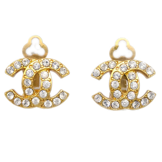 Luxury Chanel Gold CC Earrings Rhinestone Clip-On 02A