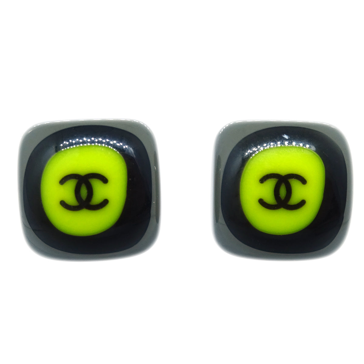 Luxury Chanel Square Piercing Earrings Black 03P