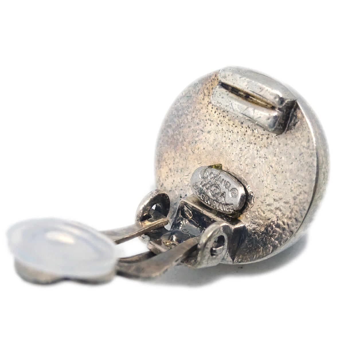 Luxury Chanel Button Earrings Clip-On Black Silver 00A