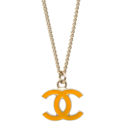 Luxury Chanel Gold Orange CC Pendant Necklace 08C